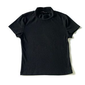 Vintage Black Ribbed Short Sleeve Mock Turtle Neck Top